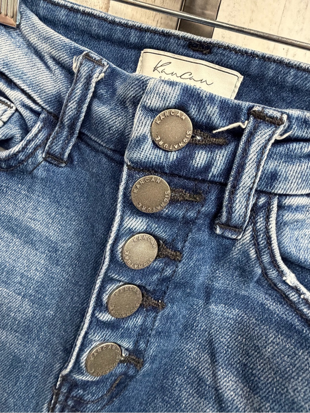KanCan Jenny High-Rise Button-Fly Distressed Dark Blue Jeans - Picture 7 of 9